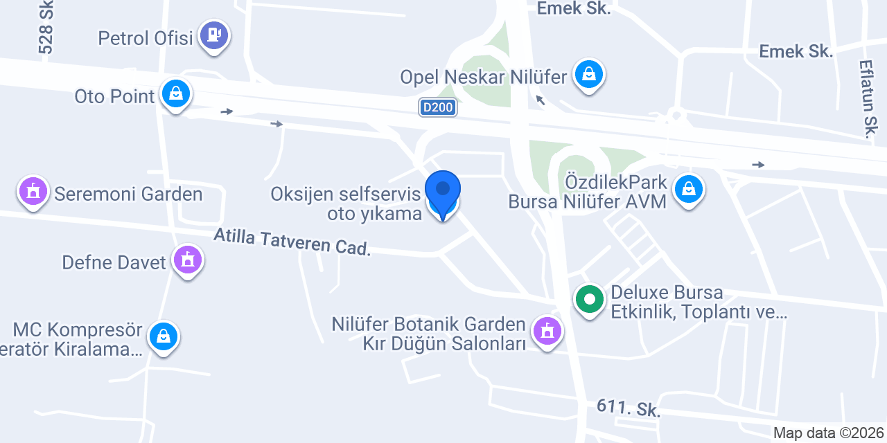 Oksijen selfservis oto yıkama konumu