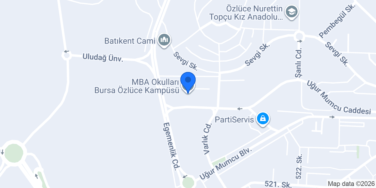 MBA Okulları Bursa Özlüce Kampüsü konumu