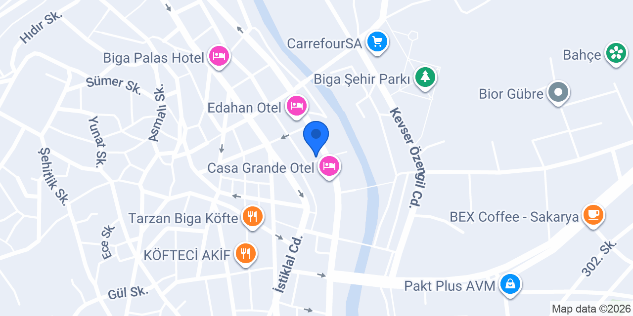 Biga Çamlık Otel konumu