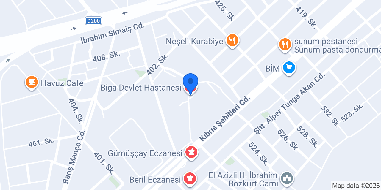 Biga Devlet Hastanesi konumu