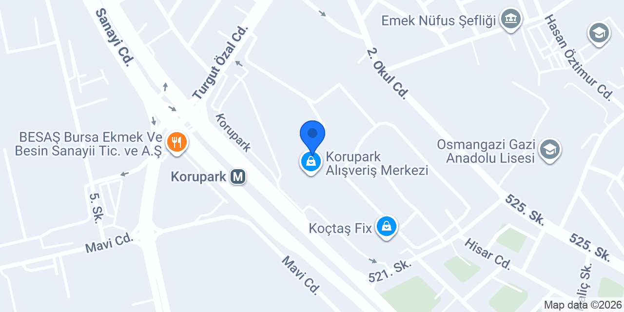 Altınbaş Bursa Korupark AVM konumu