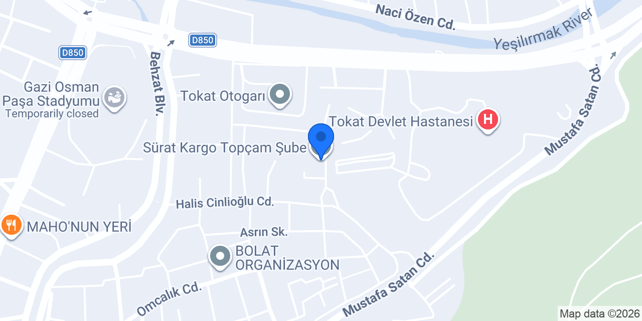 Sürat Kargo Topçam Şube konumu