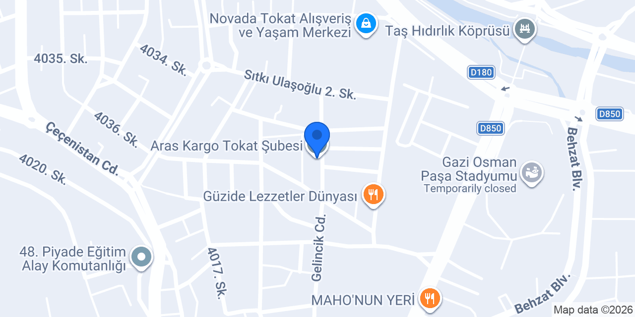 Aras Kargo Tokat Şubesi konumu