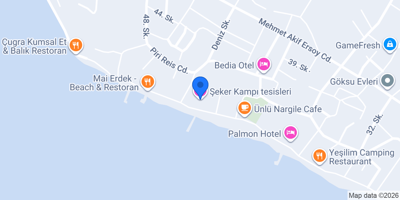 Şeker Kampı tesisleri konumu