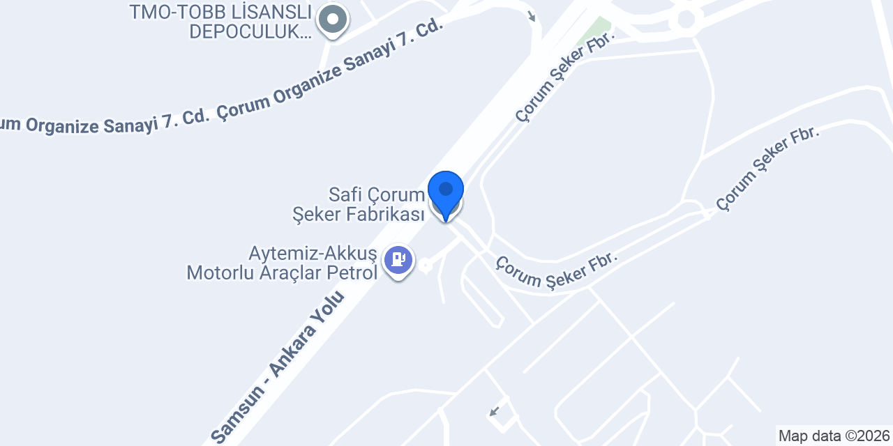 Safi Çorum Şeker Fabrikası konumu