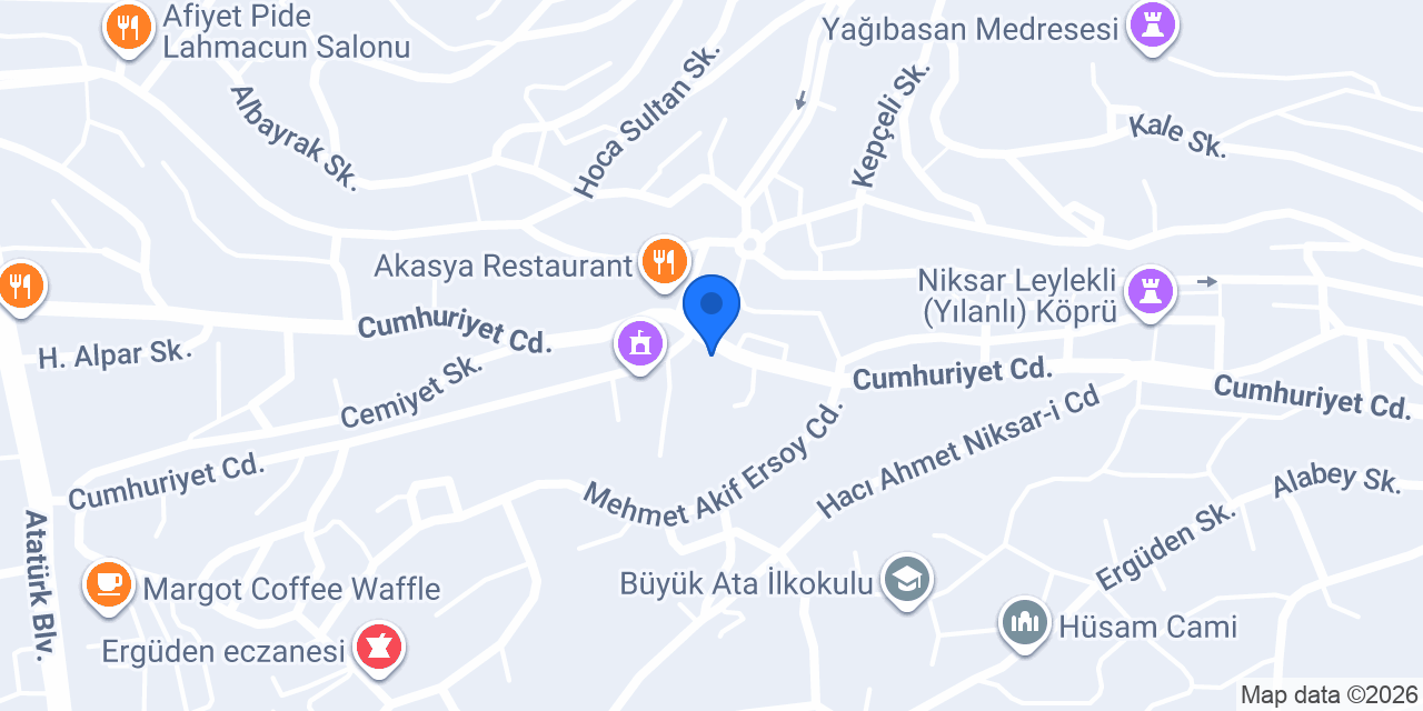 Niksar Başkent Çatı Cafe - Restoran konumu