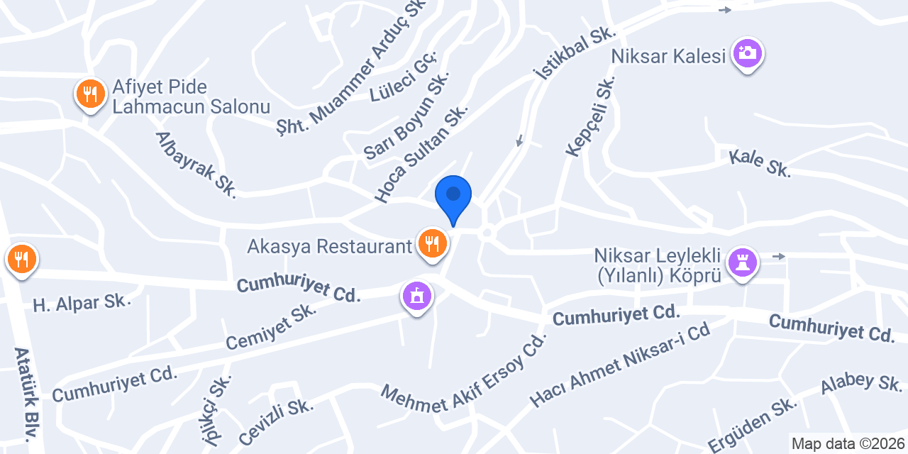 Niksar Kaplanlar Pide konumu