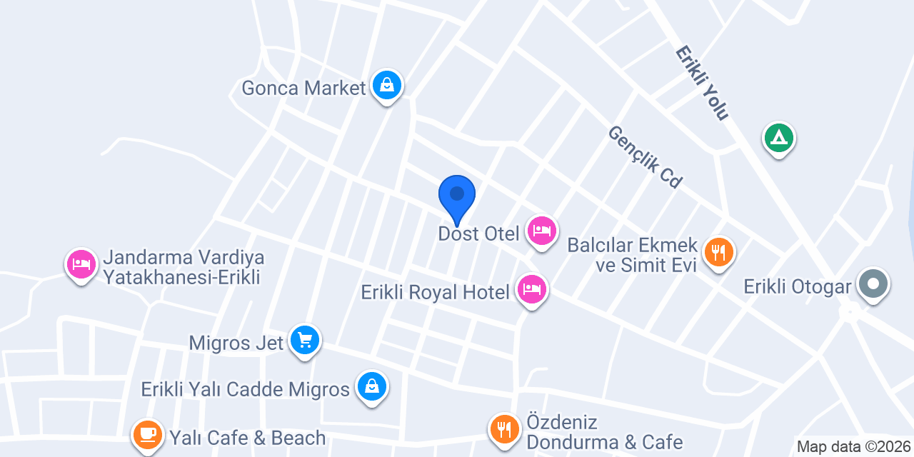ERİKLİ SAHİLDE SÜPER GÜNLÜK KİRALIK 2 ODALI TERASLI ÇATI KATI konumu