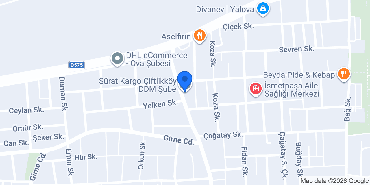 Sürat Kargo Çiftlikköy DDM Şube konumu