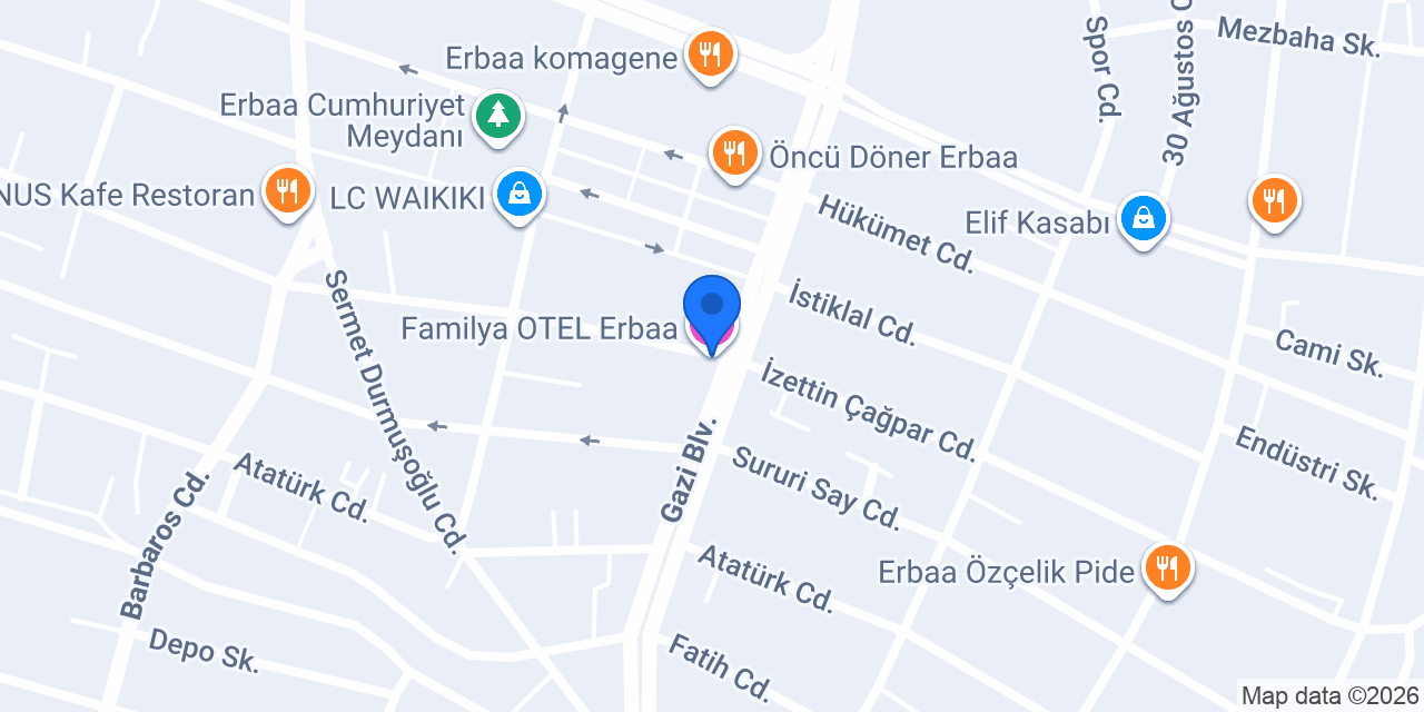 Familya OTEL Erbaa konumu