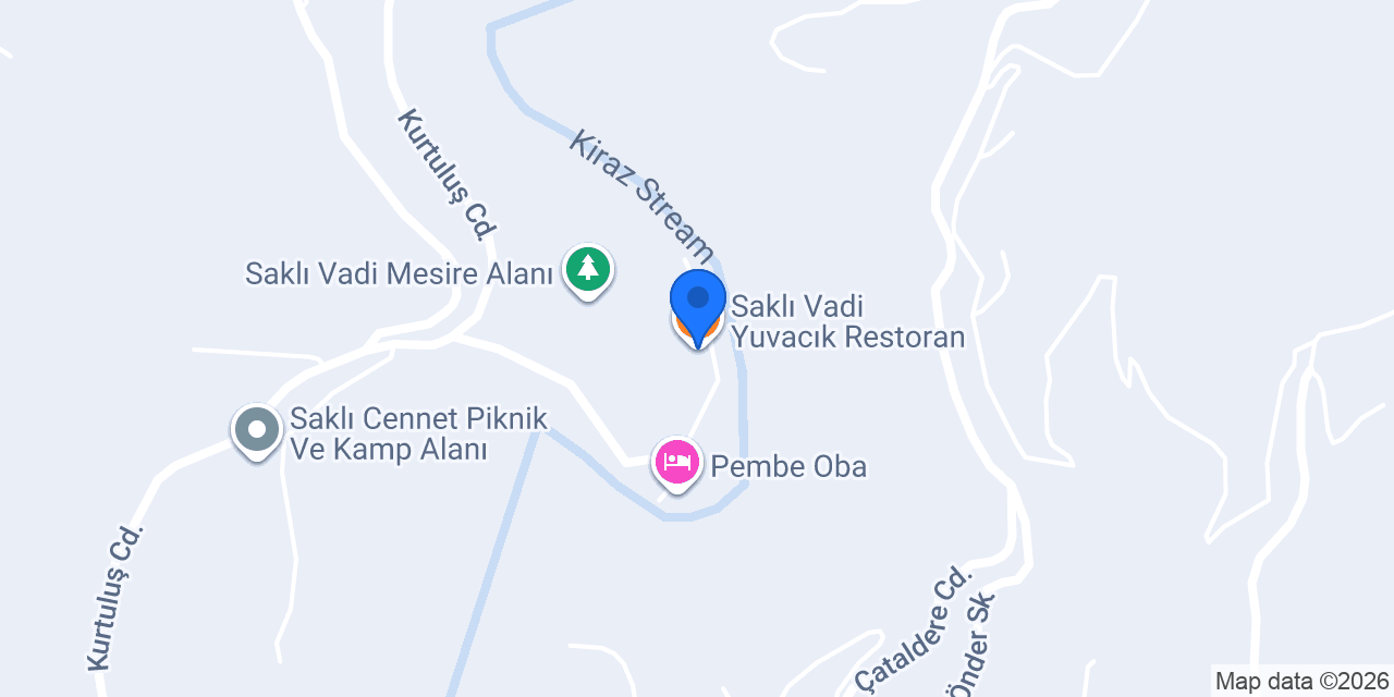 Saklı Vadi Yuvacık Restoran konumu