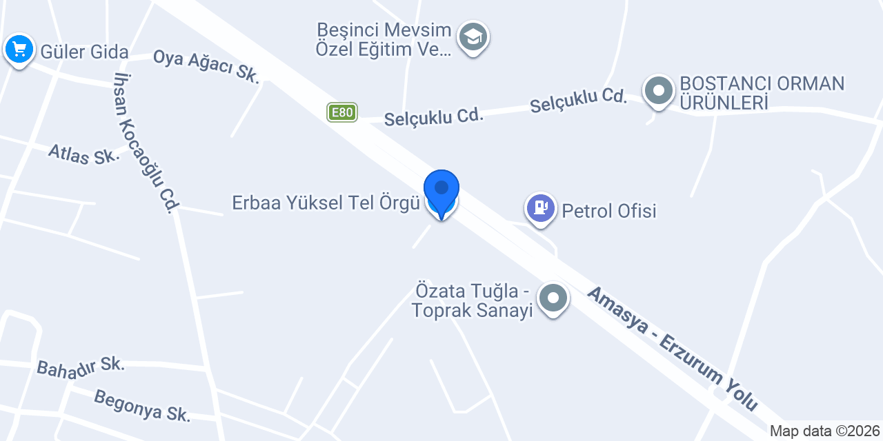 Erbaa Yüksel Tel Örgü konumu