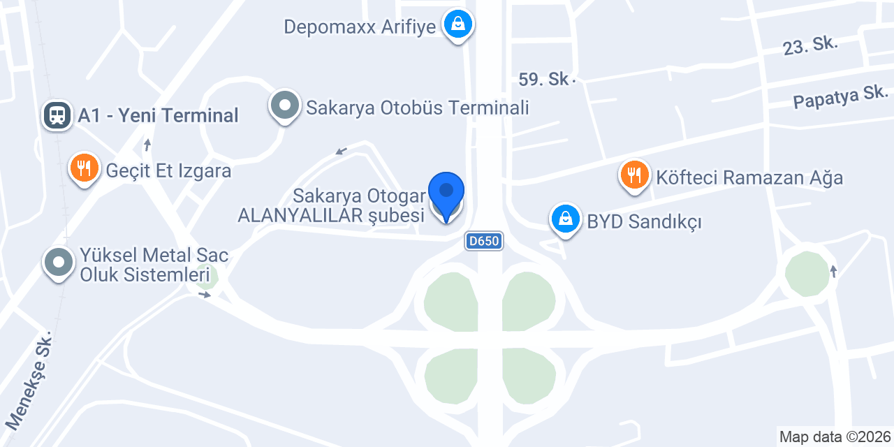 Sakarya Otogar ALANYALILAR şubesi konumu