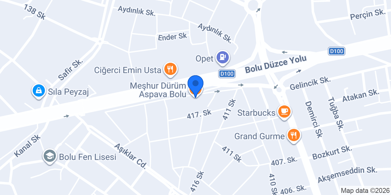 Meşhur Dürüm Aspava Bolu konumu