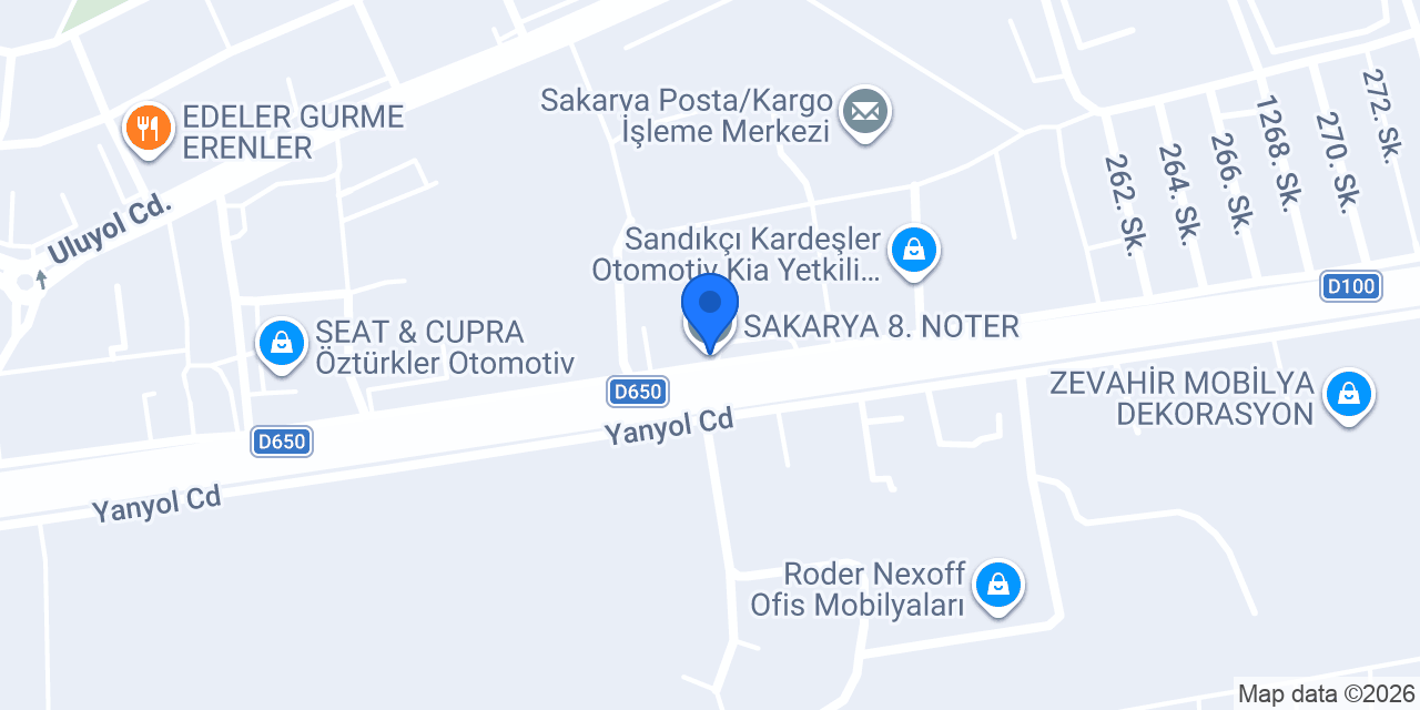 SAKARYA 8. NOTER konumu