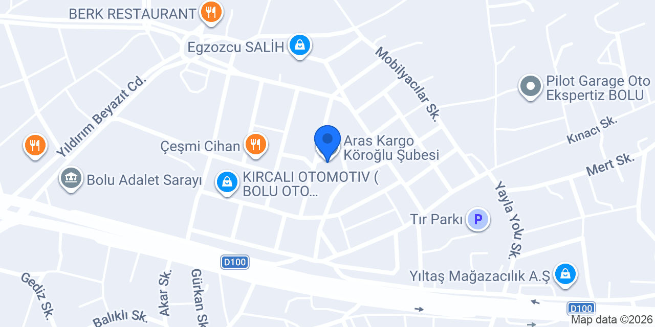 Aras Kargo Köroğlu Şubesi konumu