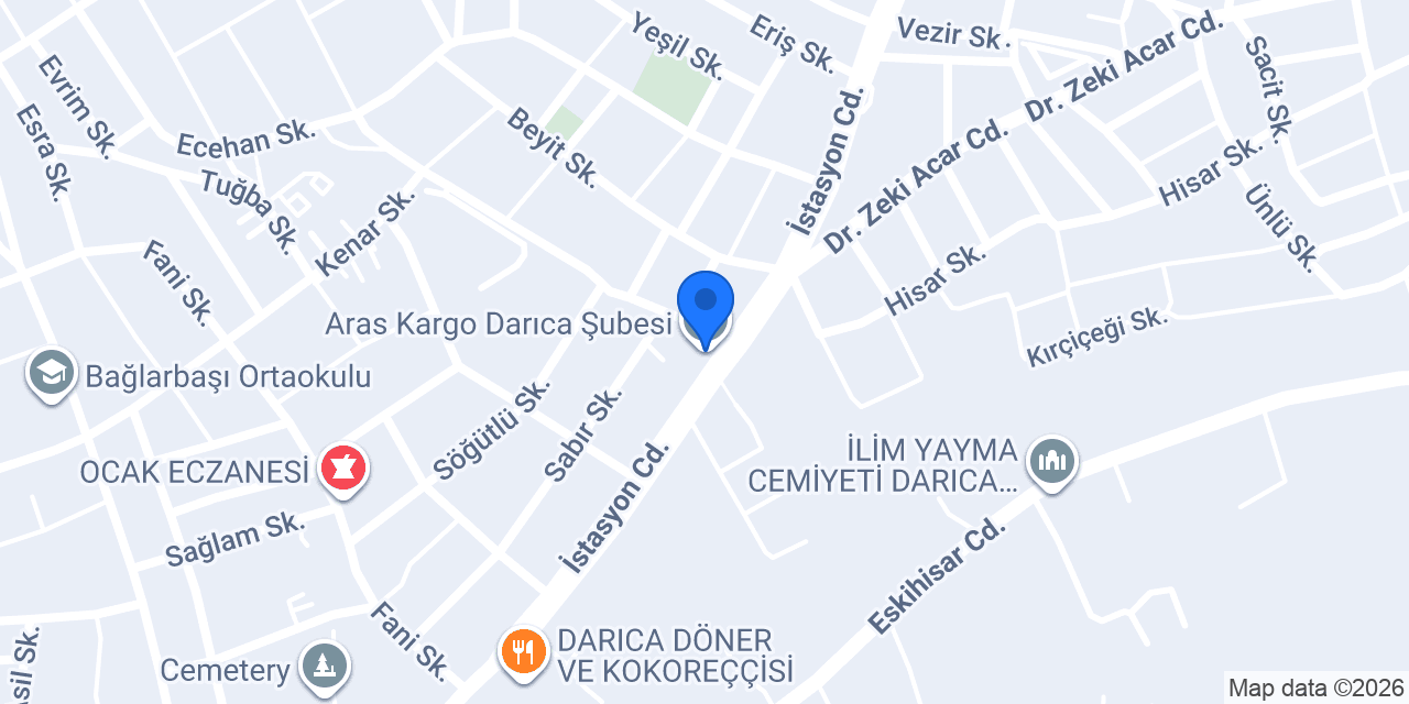 Aras Kargo Darıca Şubesi konumu