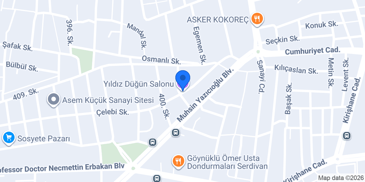 Yıldız Düğün Salonu konumu