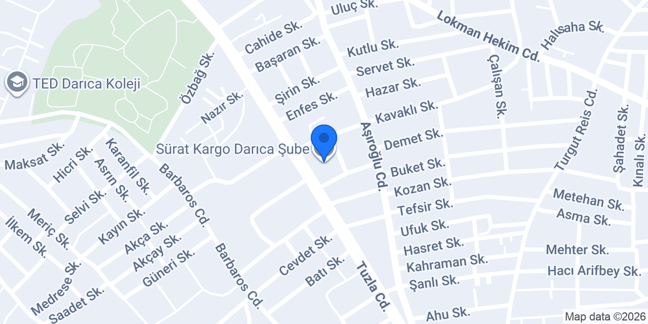 Sürat Kargo Darıca Şube konumu