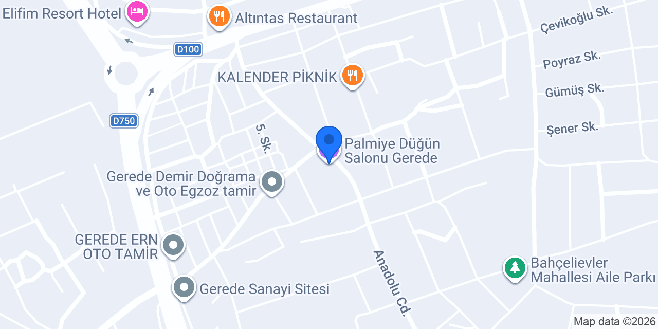Palmiye Düğün Salonu Gerede konumu