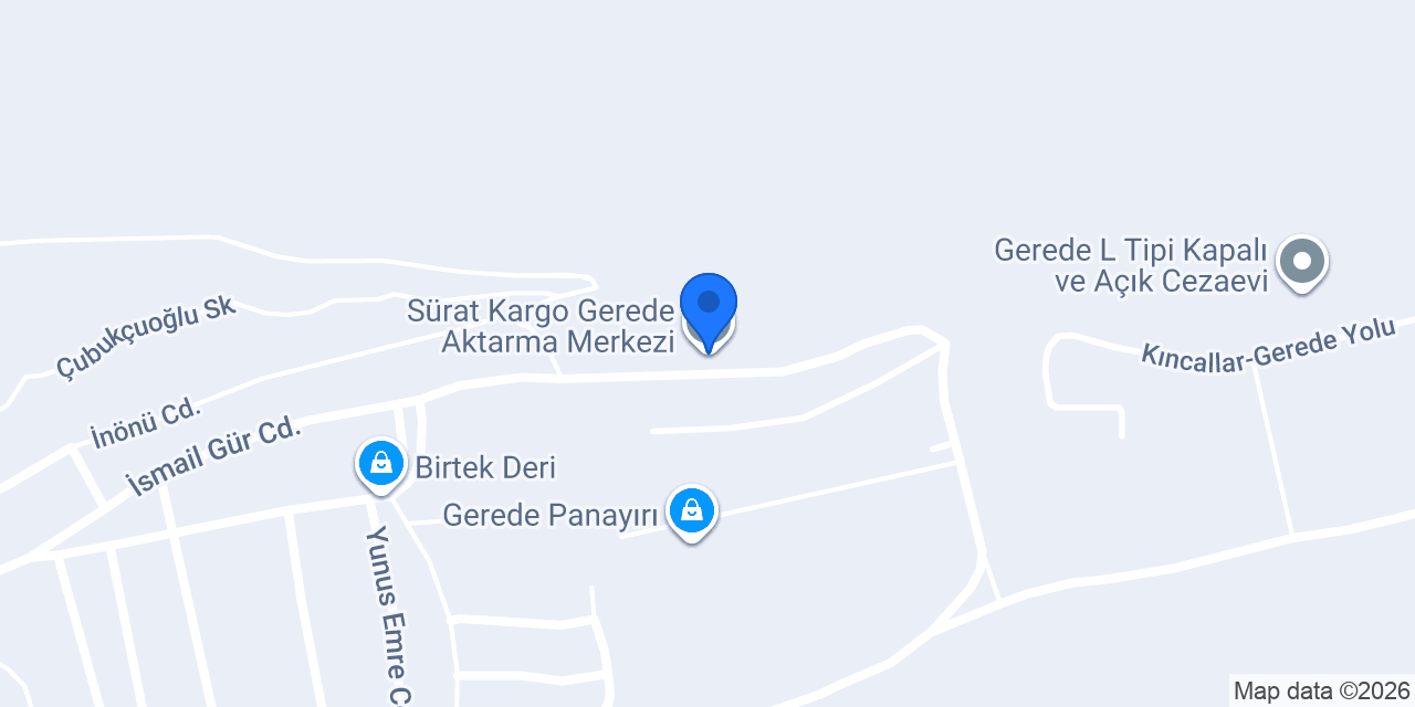Sürat Kargo Gerede Aktarma Merkezi konumu