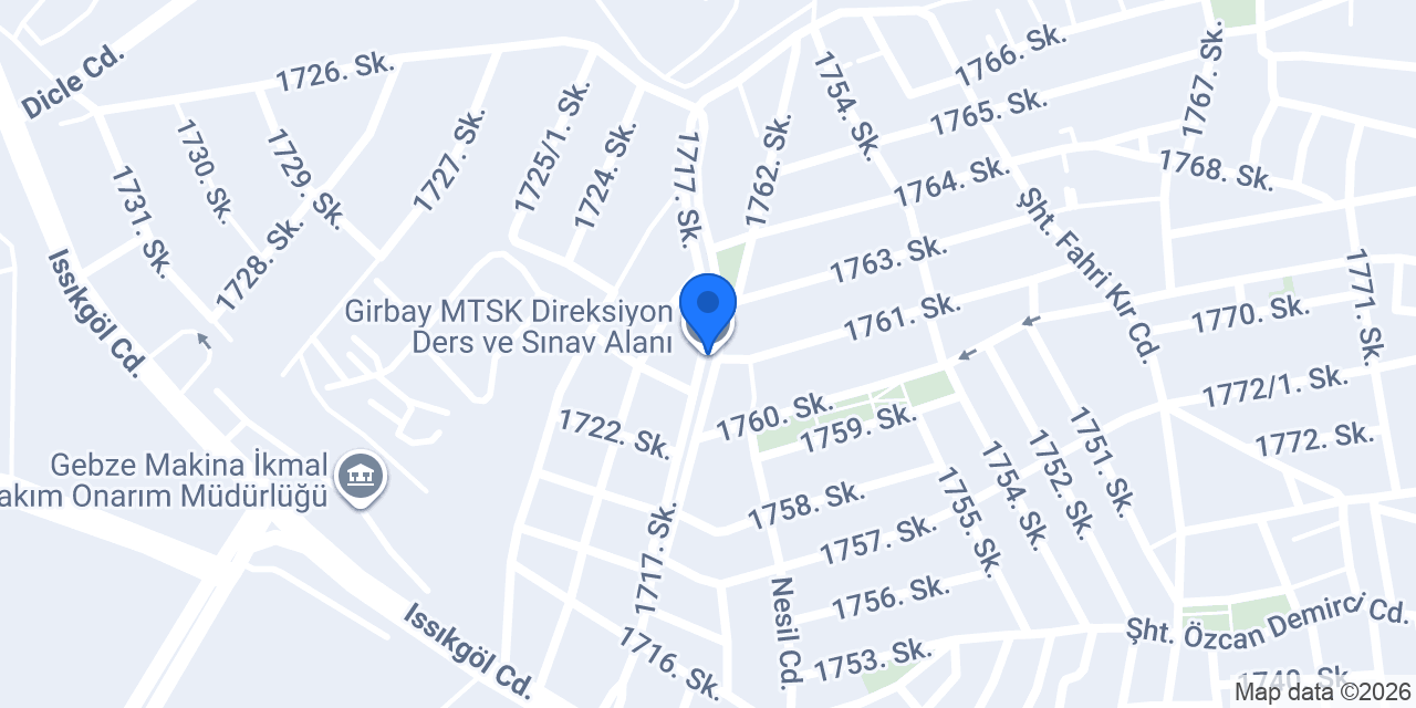 Girbay MTSK Direksiyon Ders ve Sınav Alanı konumu
