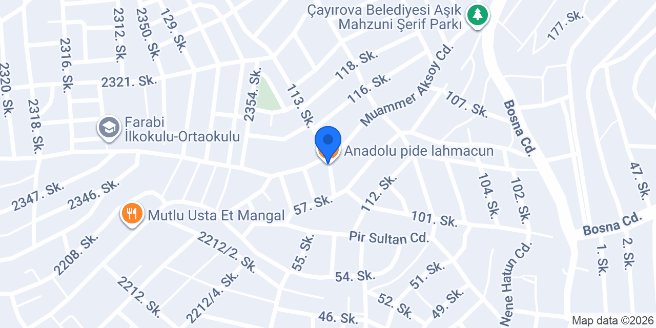 Anadolu pide lahmacun konumu