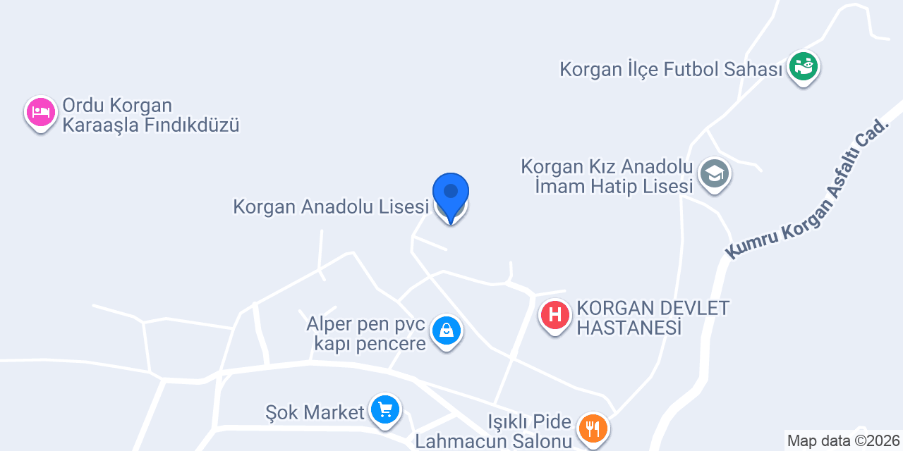 Korgan Anadolu Lisesi konumu