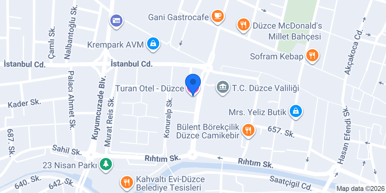 Turan Otel - Düzce konumu