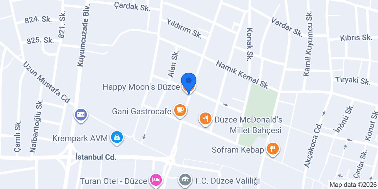 Happy Moon's Düzce konumu