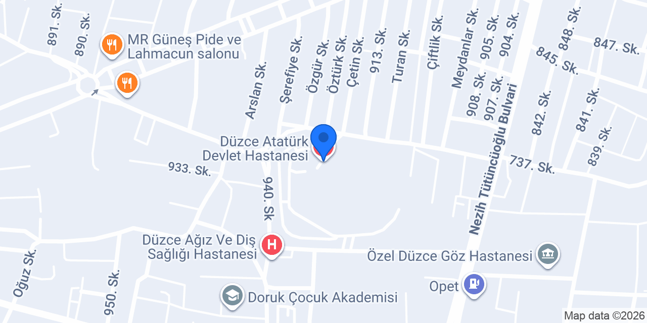 Düzce Atatürk Devlet Hastanesi konumu