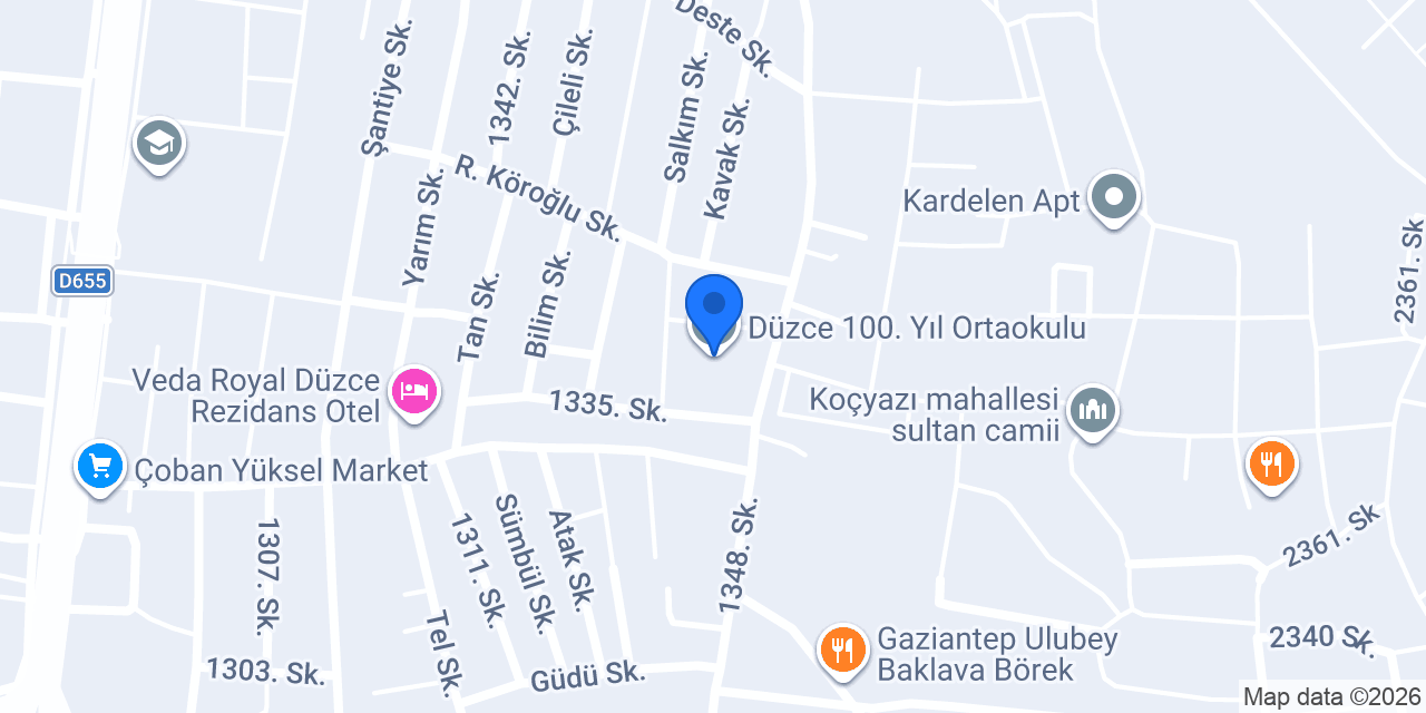 Düzce 100. Yıl Ortaokulu konumu