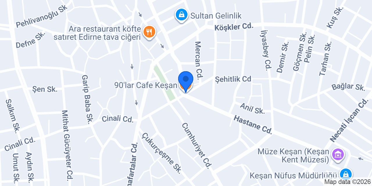 90'lar Cafe Keşan konumu