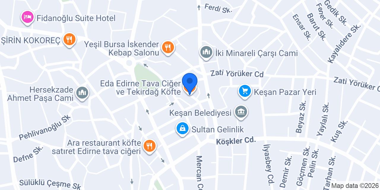 Eda Edirne Tava Ciğer ve Tekirdağ Köfte konumu