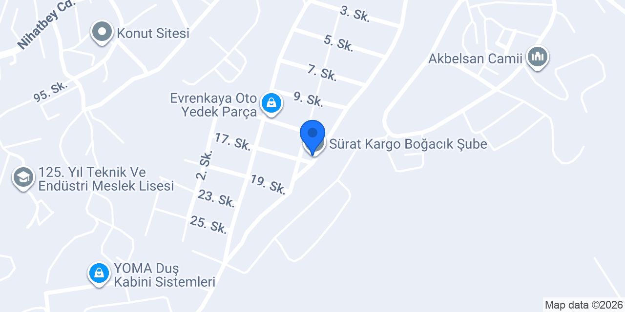 Sürat Kargo Boğacık Şube konumu