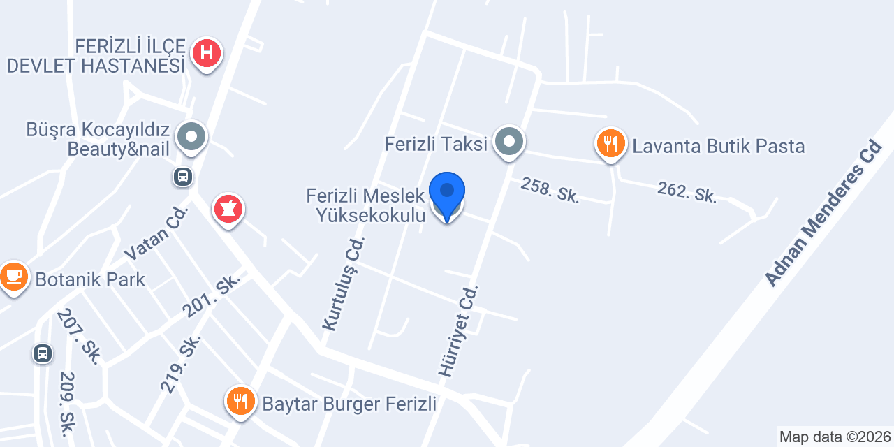 Ferizli Meslek Yüksekokulu konumu