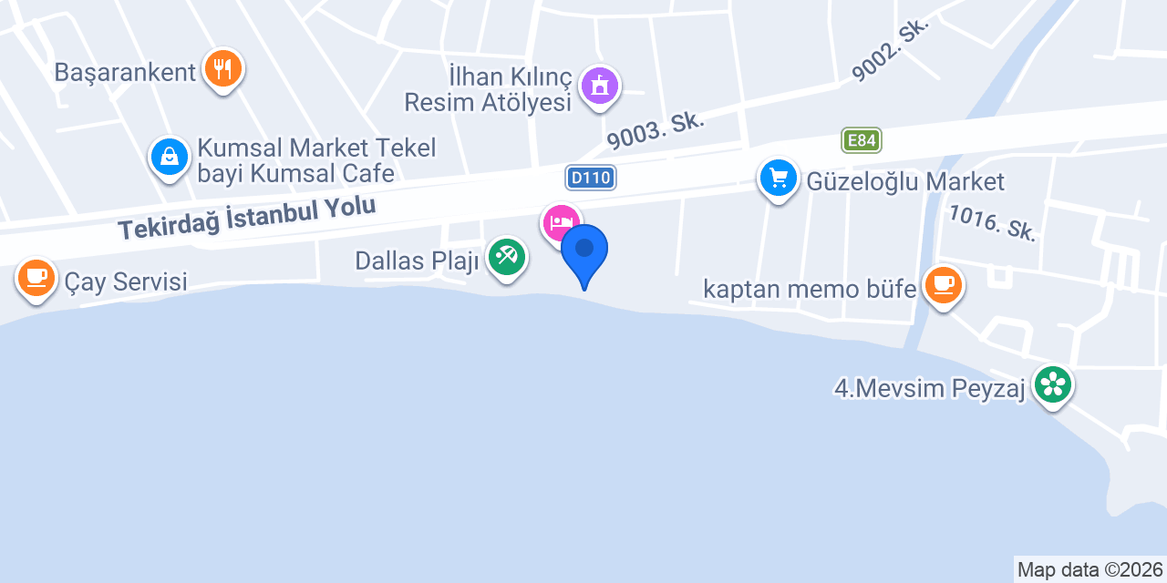 Dallas cafe ve plaji çebinin mekani konumu