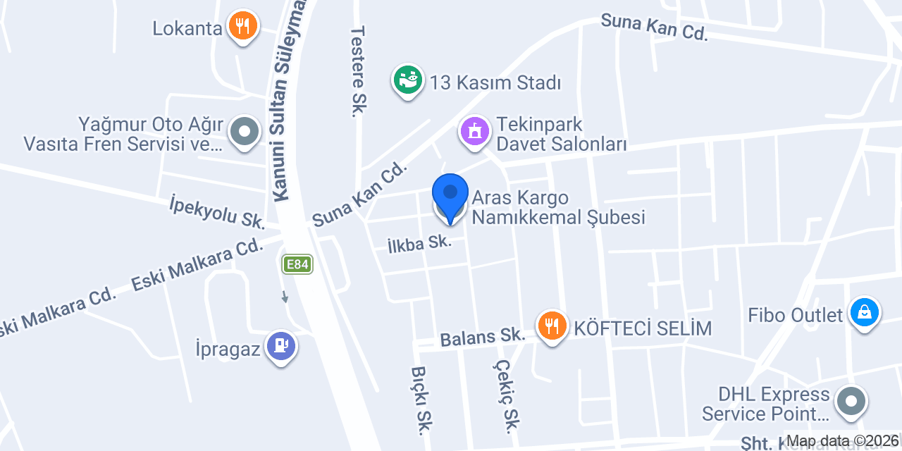 Aras Kargo Namıkkemal Şubesi konumu