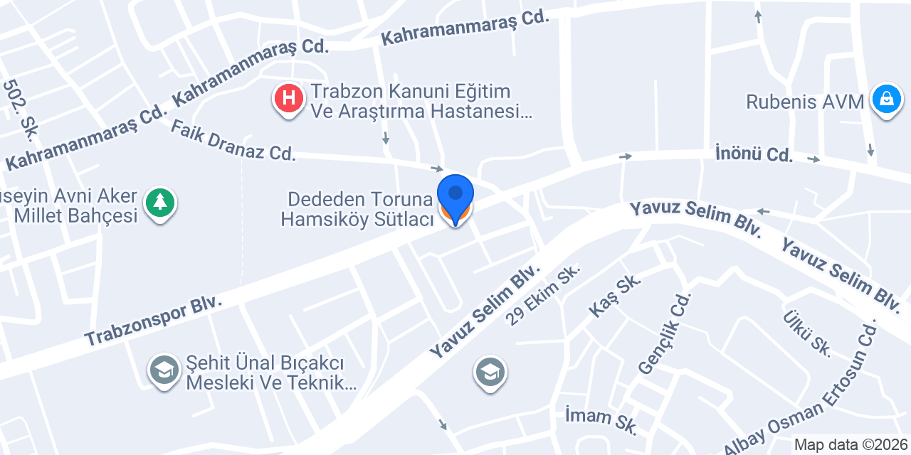Dededen Toruna Hamsiköy Sütlacı konumu