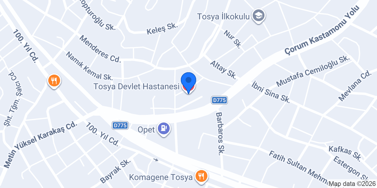 Tosya Devlet Hastanesi konumu