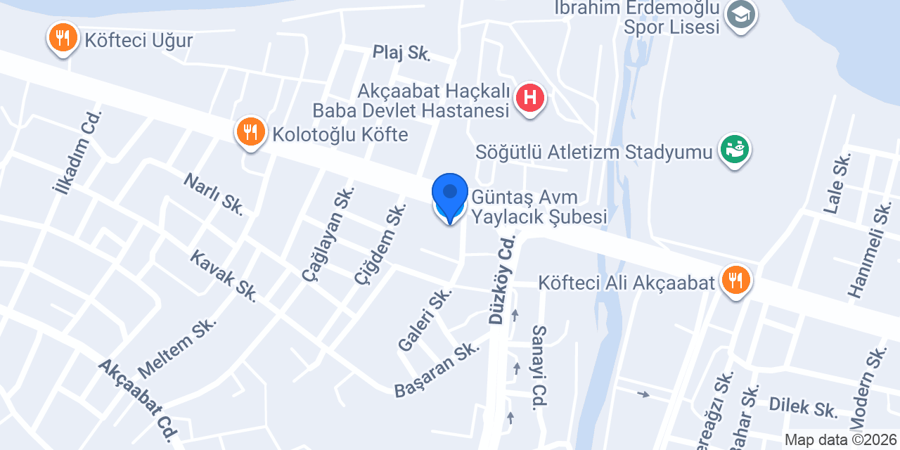 Güntaş Avm Yaylacık Şubesi konumu