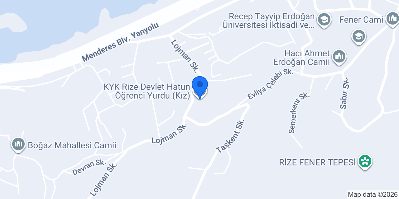 KYK Rize Devlet Hatun Öğrenci Yurdu.(Kız) konumu