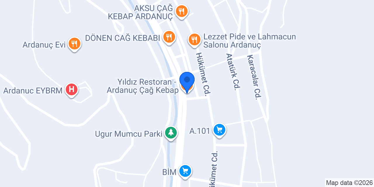 Yıldız Restoran - Ardanuç Çağ Kebap konumu