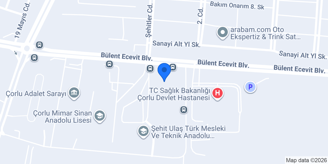 Çorlu Ahi Evran Mesleki ve Teknik Anadolu Lisesi Motorlu Araçlar Teknolojisi Alanı konumu