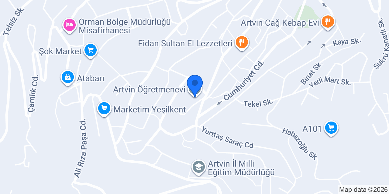 Artvin Öğretmenevi konumu
