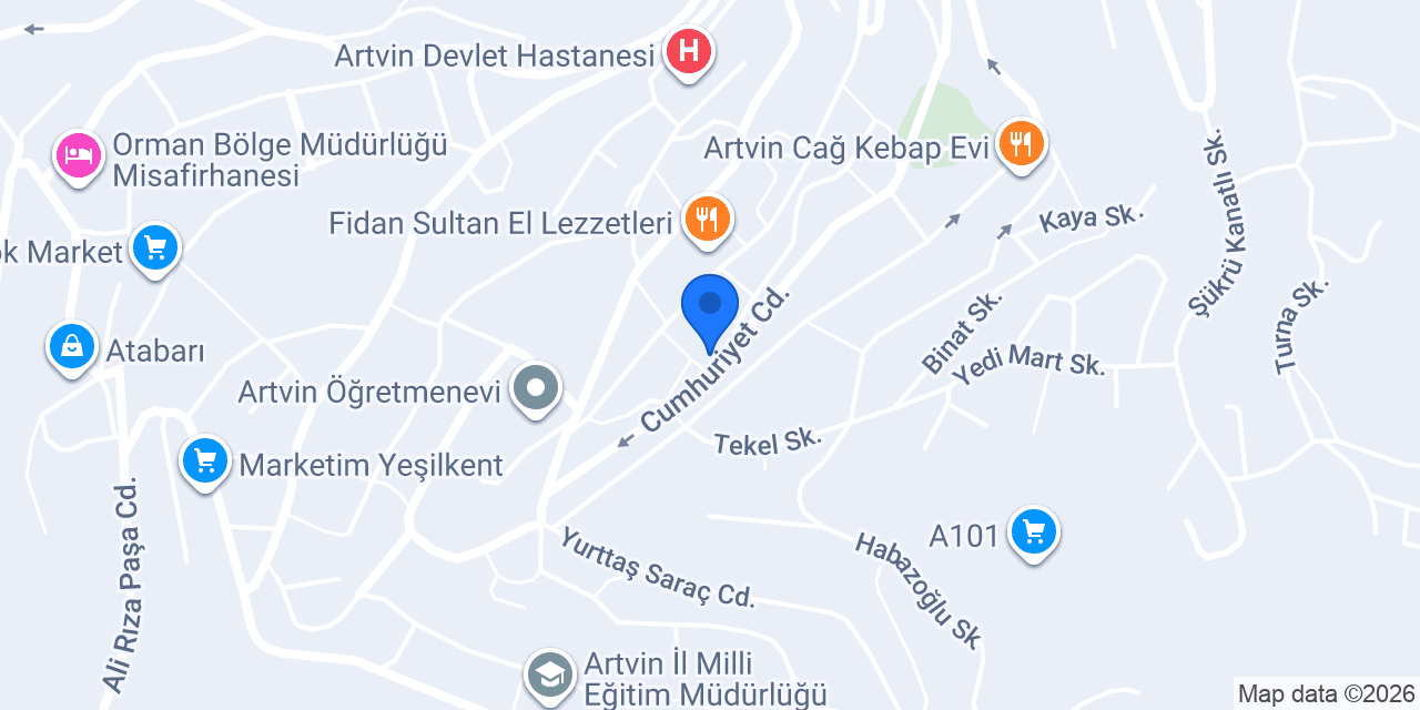 ARTVİN YATIRIM TEŞVİK konumu