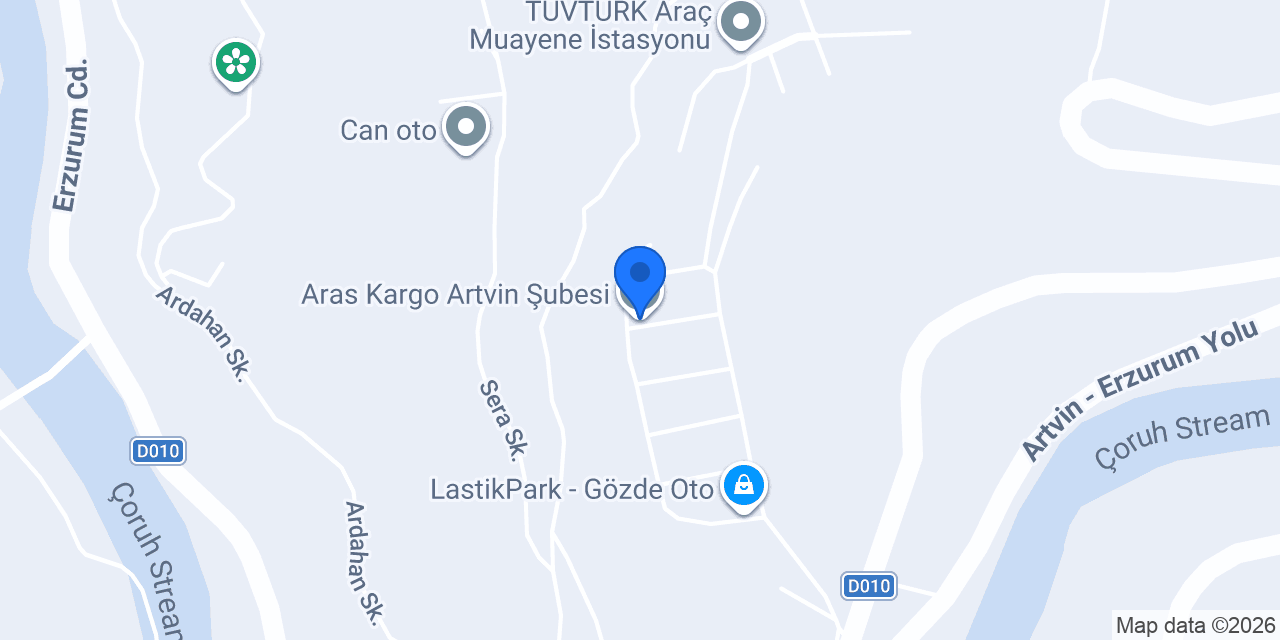 Aras Kargo Artvin Şubesi konumu