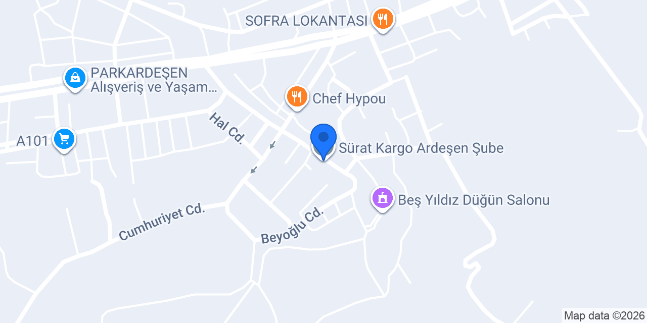 Sürat Kargo Ardeşen Şube konumu