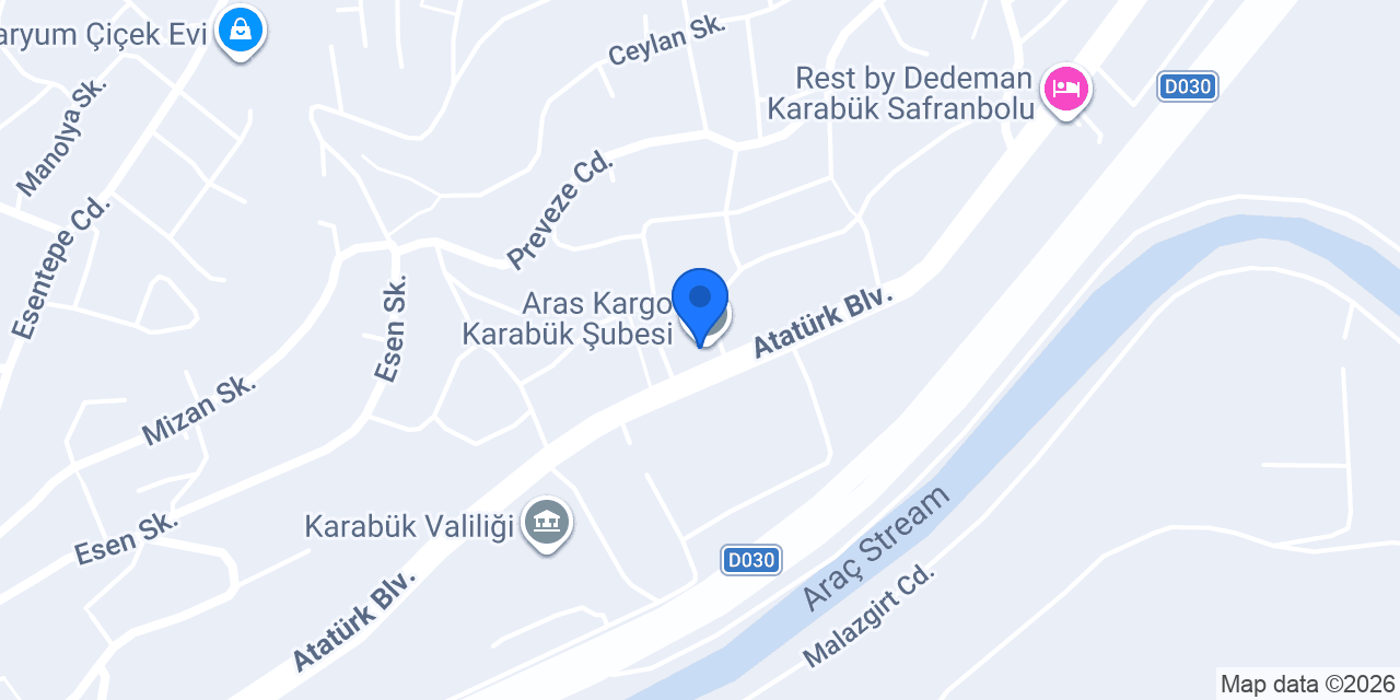 Aras Kargo Karabük Şubesi konumu
