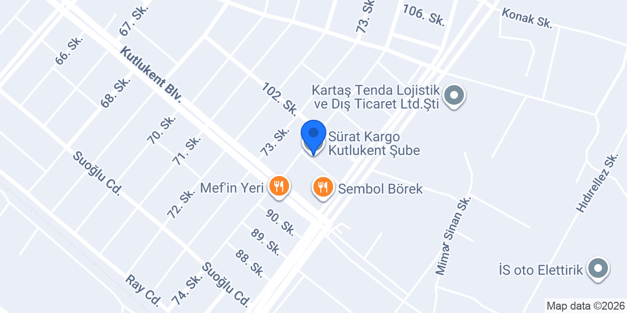 Sürat Kargo Kutlukent Şube konumu